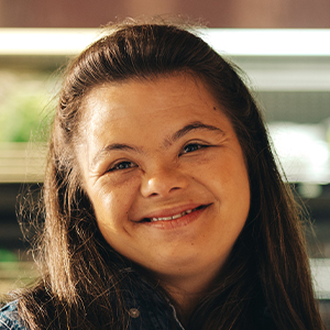 Woman with disability smiling