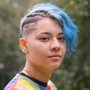 Person with blue hair